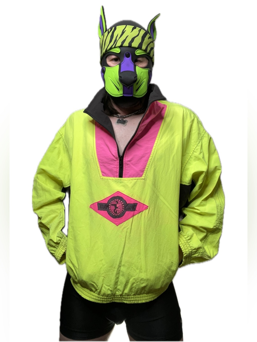 Surfing USA - Neon Lime & Hot Pink Retro Pullover Windbreaker